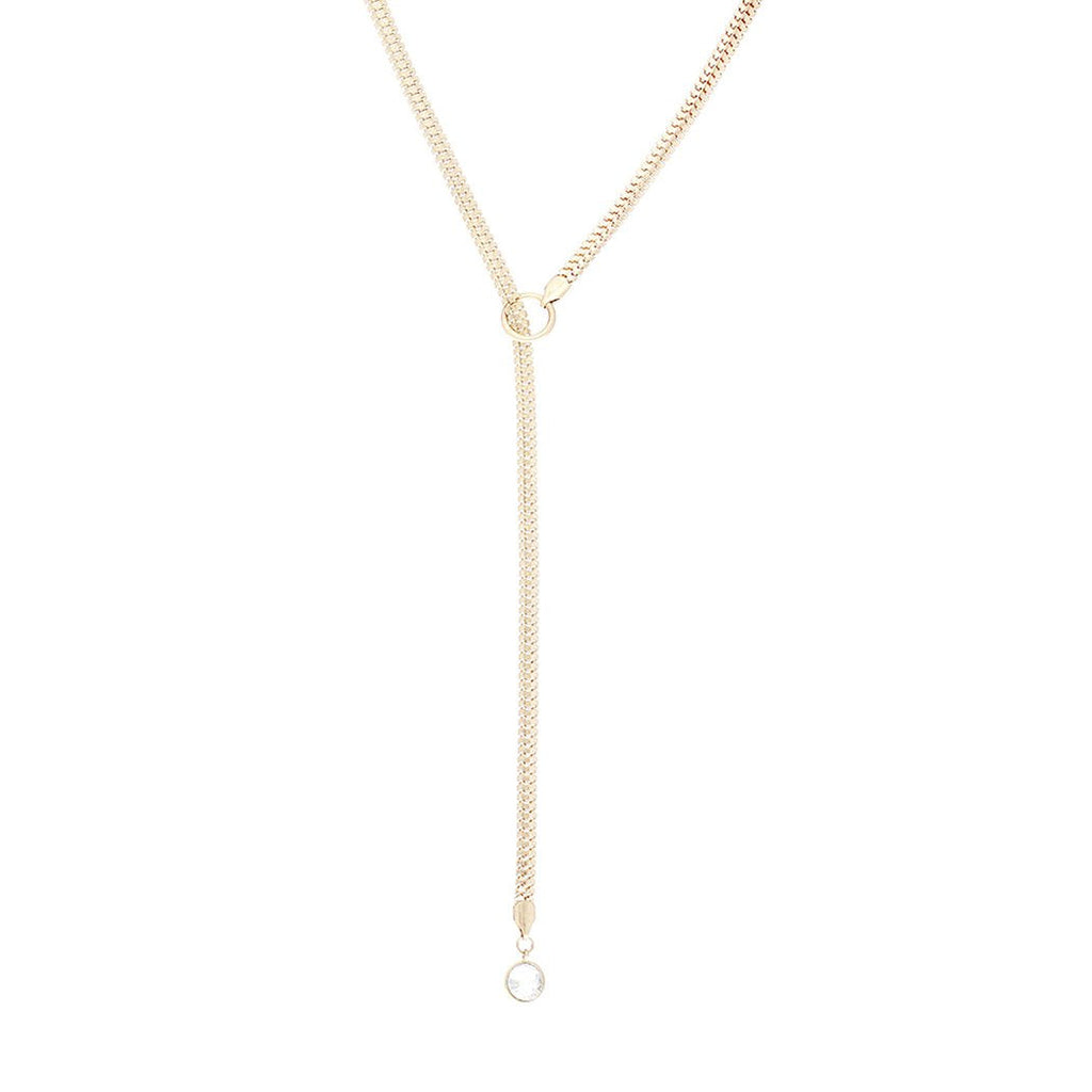 Adjustable Y Necklace with Crystal Detail (Gold)