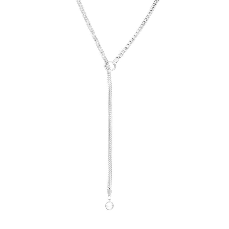 Adjustable Y Necklace with Crystal Detail (Silver)