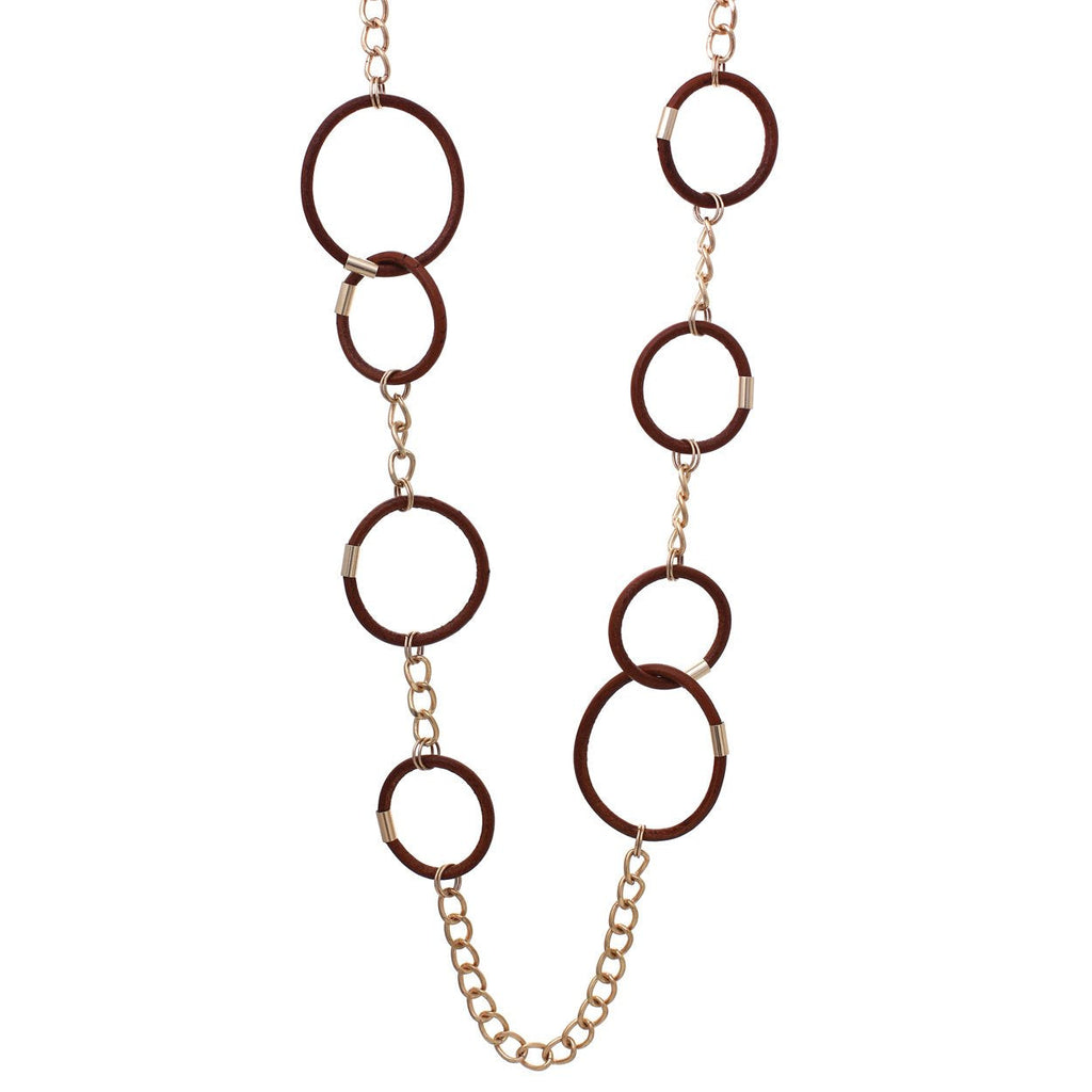 Statement Necklace Brown Chunky Vegan Leather Links