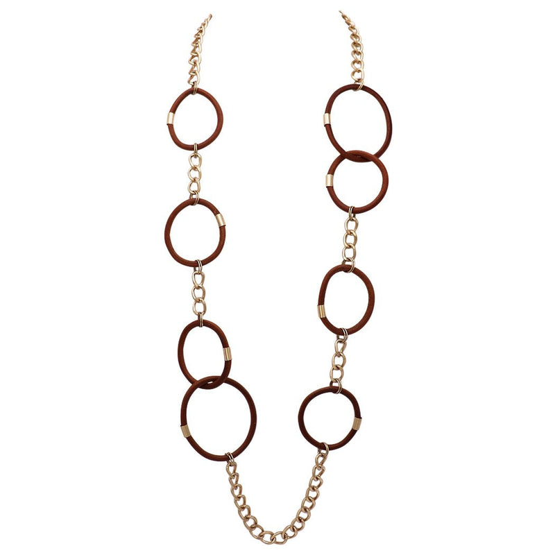 Statement Necklace Brown Chunky Vegan Leather Links