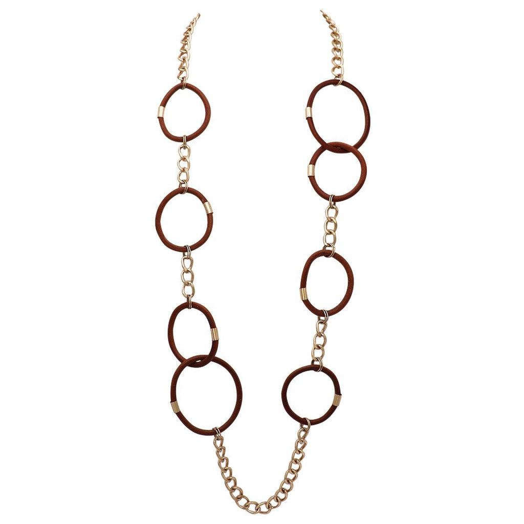 Statement Necklace Brown Chunky Vegan Leather Links