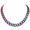 Stunning Polished Metal Chunky Curb Link Chain Choker Necklace (14mm Thick, Lobster Claw Clasp 16"+3" Extender, Color Coated Vitrail Rainbow)