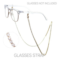 Women Crystal Rhinestone Strap Eyeglass Holder (Gold Tone)