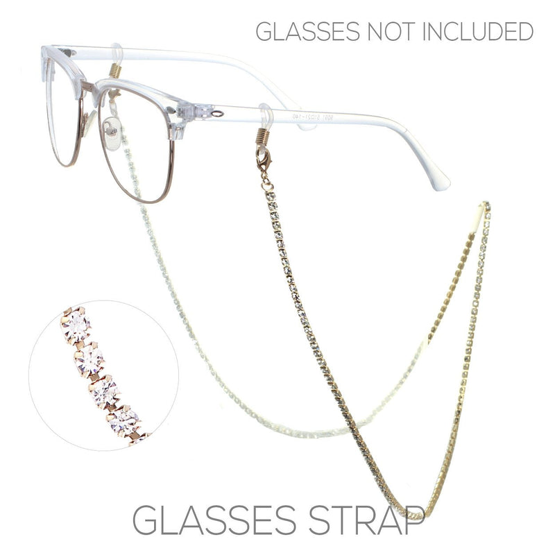 Women Crystal Rhinestone Strap Eyeglass Holder (Gold Tone)