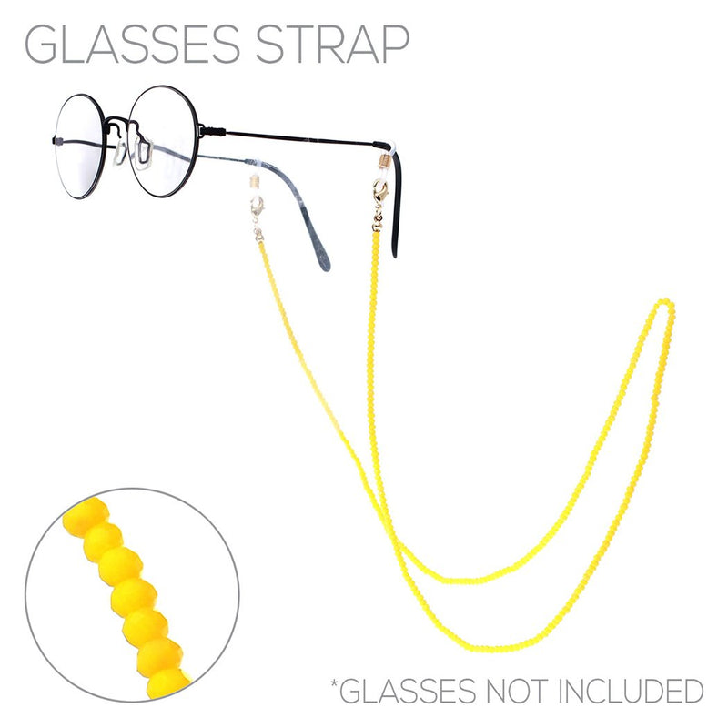 Women's Colorful 2mm Faceted Crystal Bead Eyeglass Chain Necklace Reader Holder, 28" (Yellow)