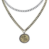 Rosemarie Collections Two Tone Coin Pendant Double Chain Necklace Set