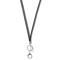 Black Vegan Leather and Crystal ID Badge Lanyard Necklace Key and Eyeglass Holder (Silver)