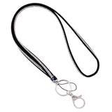 Black Vegan Leather and Crystal ID Badge Lanyard Necklace Key and Eyeglass Holder (Silver)