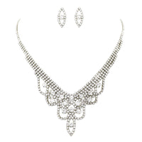 Draped Pendant Rhinestone Necklace and Earrings Jewelry Gift Set (Silver Tone)