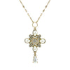 Decorative Faux Pearl and Crystal Teardrop Cross Pendant Necklace