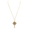 Decorative Faux Pearl and Crystal Teardrop Cross Pendant Necklace