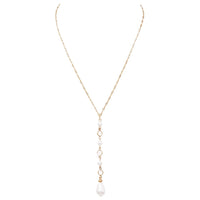 Long Elegant Crystal and Faux Pearl Teardrop Y Pendant Necklace
