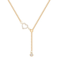 Adjustable Gold Tone Y Necklace with Crystal Heart Detail 18" with 3.5"