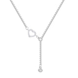 Adjustable Silver Tone Y Necklace with Crystal Rhinestone Heart Detail 18