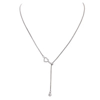 Adjustable Silver Tone Y Necklace with Crystal Rhinestone Heart Detail 18" with 3.5"Extender