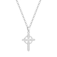 Religious Gift Cubic Zirconia Cross Pendant Necklace (Silver Tone)