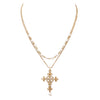 Cross And Simulated Pearls 2 Strand Multi Chain Necklace,16"+3" Extension (Heart Center Cross Double Strand)