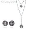 Beaded 2-Strand St Benedict Cross Pendant Necklace (Silver/White)