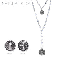 Beaded 2-Strand St Benedict Cross Pendant Necklace (Silver/White)