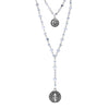 Beaded 2-Strand St Benedict Cross Pendant Necklace (Silver/White)