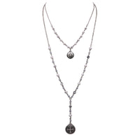Beaded 2-Strand St Benedict Cross Pendant Necklace (Silver/White)
