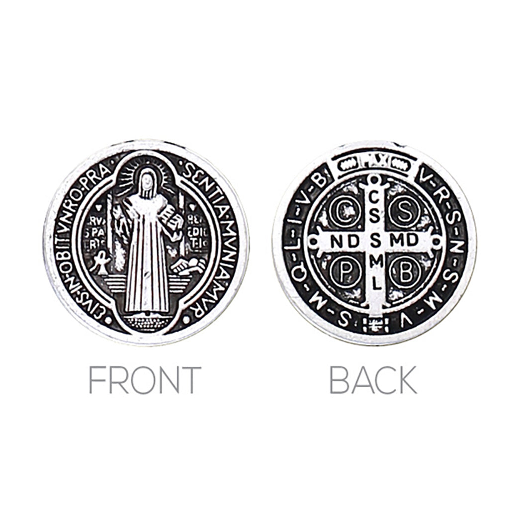 Beaded 2-Strand St Benedict Cross Pendant Necklace (Silver/White)
