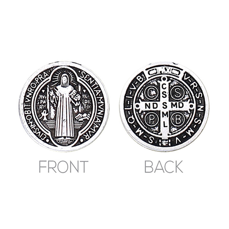 Beaded 2-Strand St Benedict Cross Pendant Necklace (Silver/White)