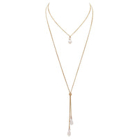 Faux Pearl Bolo Style Choker Combo Necklace with Crystal Accents