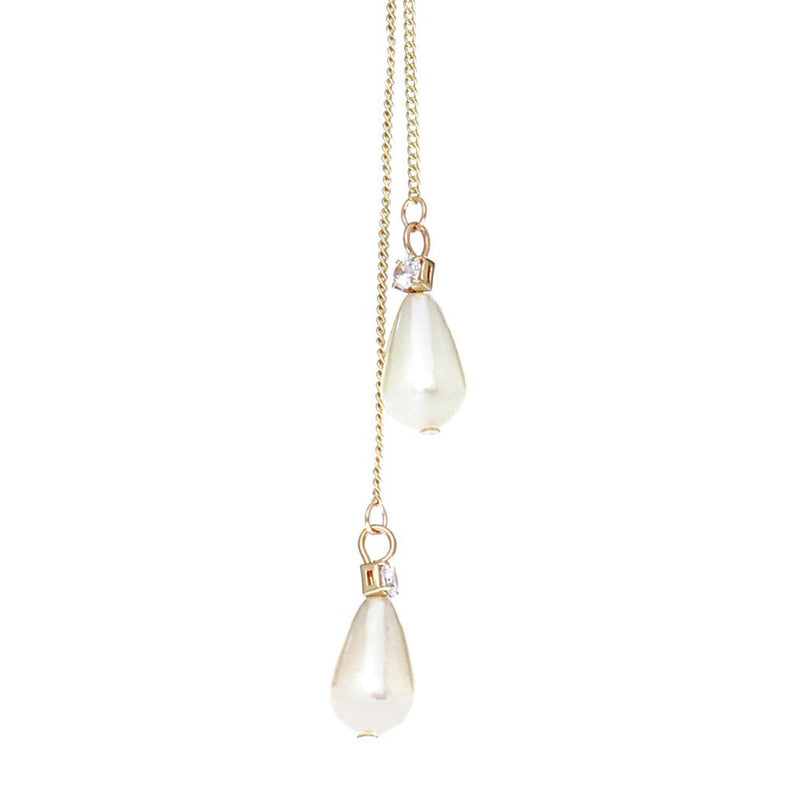 Faux Pearl Bolo Style Choker Combo Necklace with Crystal Accents