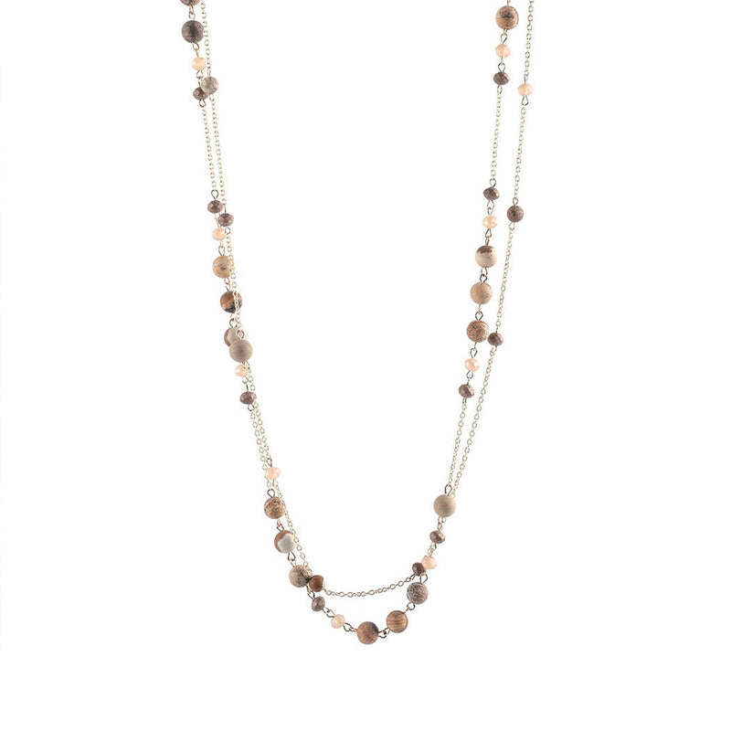 Double Chain with Glass Bead and Natural Stone Necklace