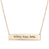 Women's Gold Tone Horizontal Inspiration Bar Pendant Necklace Believe Hope Faith