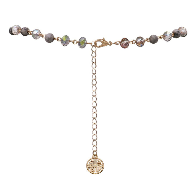 Four Blessings Good Luck Necklace with Glass Bead and Natural Stone (Smoke)