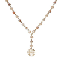 Four Blessings Good Luck Necklace with Glass Bead and Natural Stone (Light Pink)