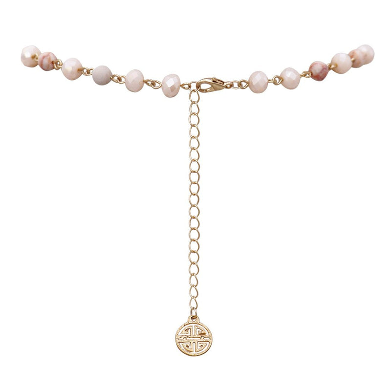 Four Blessings Good Luck Necklace with Glass Bead and Natural Stone (Light Pink)