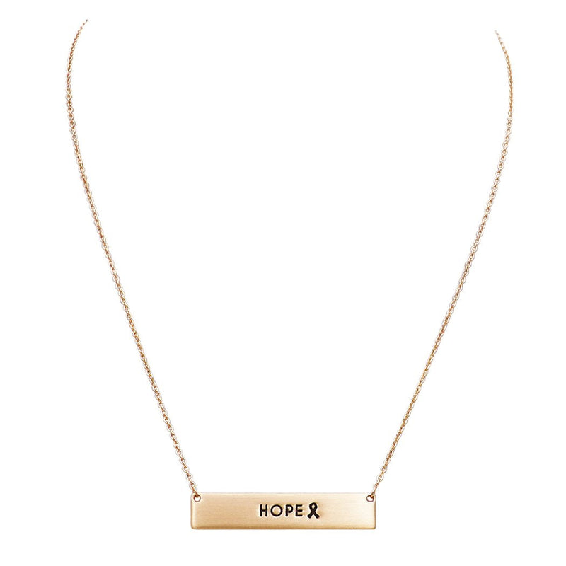 Pink Ribbon Bar Necklace "Hope" (Gold)