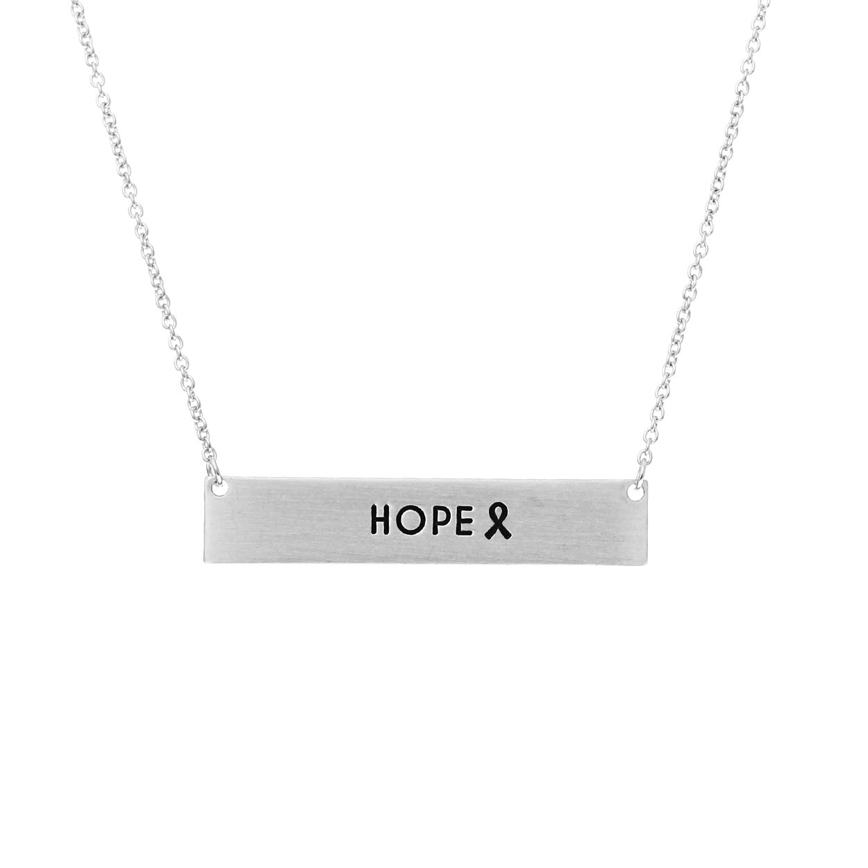 Pink Ribbon Bar Necklace "Hope" (Silver)