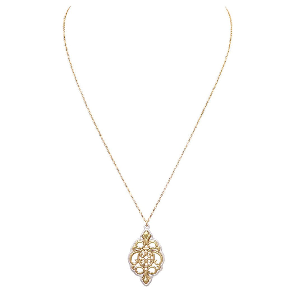 Delicate and Dainty Moroccan Style Two Tone Pendant Necklace 18" - 21"