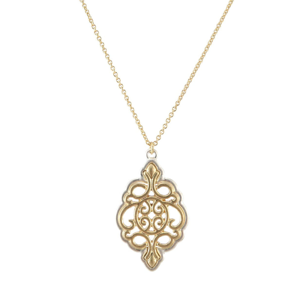 Delicate and Dainty Moroccan Style Two Tone Pendant Necklace 18" - 21"