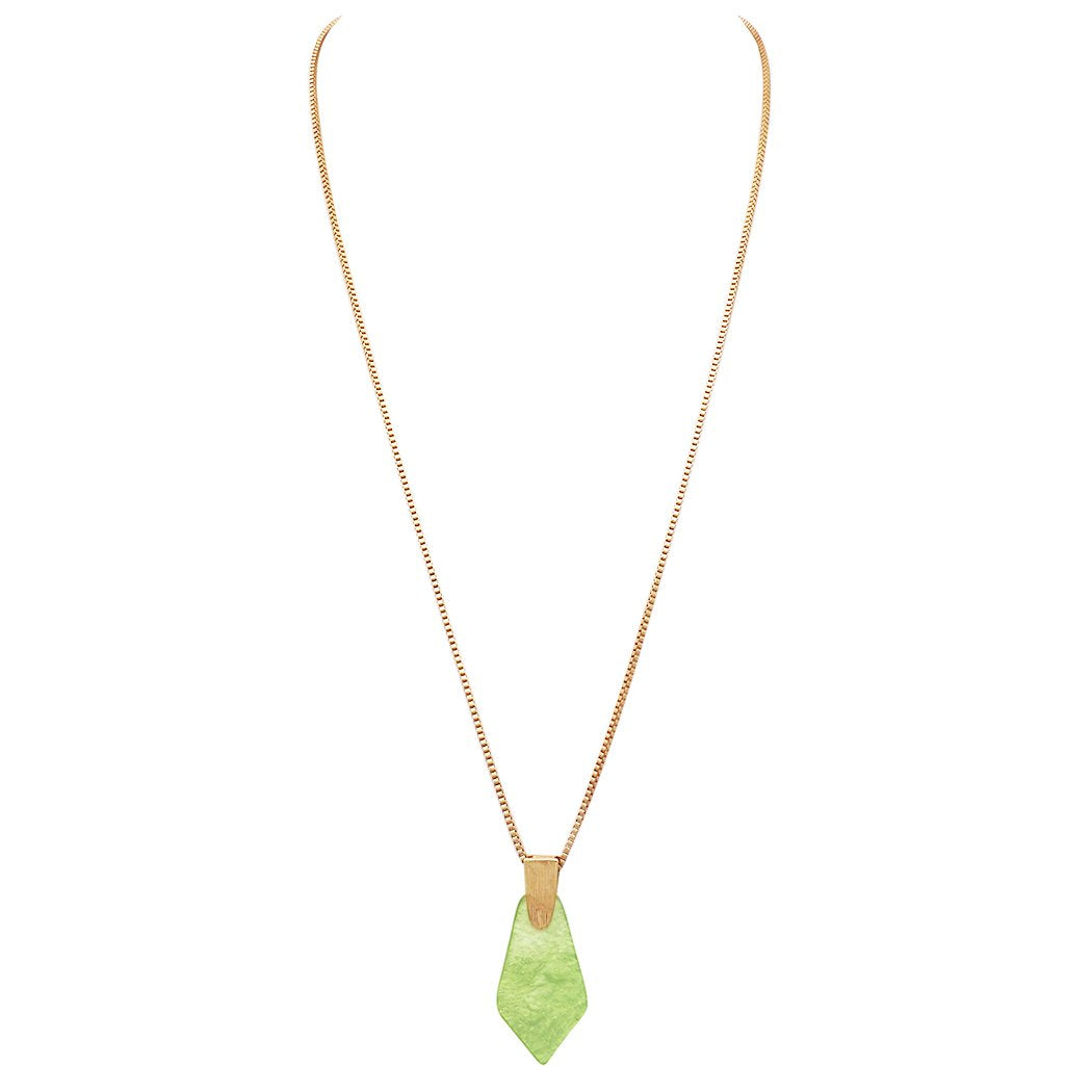 Geometric Diamond Shaped Lucite Statement Pendant Necklace and Hypo Allergenic Earring Set (Green Necklace/Earring Set)