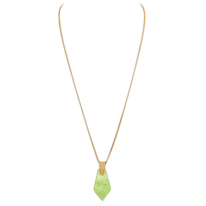 Geometric Diamond Shaped Lucite Statement Pendant Necklace and Hypo Allergenic Earring Set (Green Necklace Only)