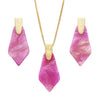 Geometric Diamond Shaped Lucite Statement Pendant Necklace and Hypo Allergenic Earring Set (Purple Necklace/Earring Set)