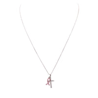 Inspirational Breast Cancer Awareness Pink Crystal Ribbon and Silver Cross Charm Necklace, 18"-20" with 3" Extender