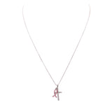 Inspirational Breast Cancer Awareness Pink Crystal Ribbon and Silver Cross Charm Necklace, 18