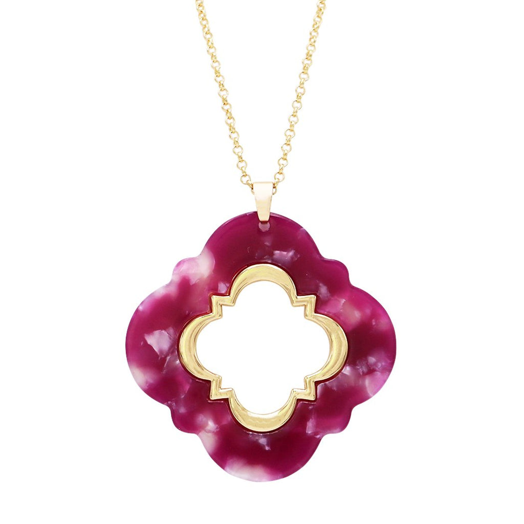Gold Tone and Rose Lucite Extra Long Pendant Necklace, 31"