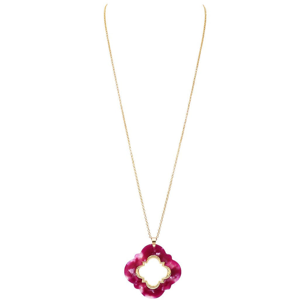 Gold Tone and Rose Lucite Extra Long Pendant Necklace, 31"