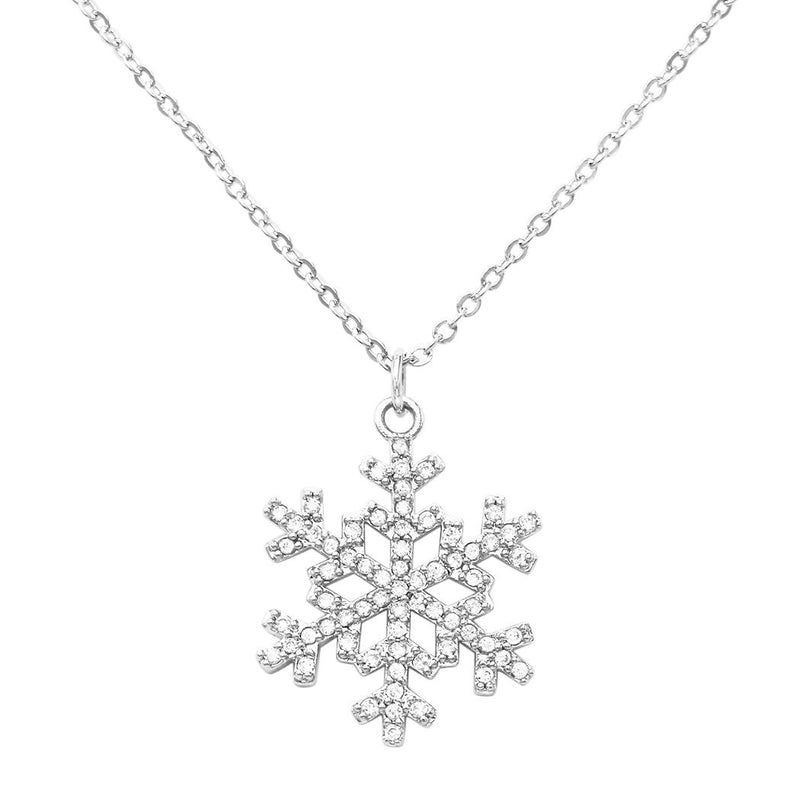 Cubic Zirconia Pave Winter Snowflake Pendant Necklace, 15-17" with 2" extender