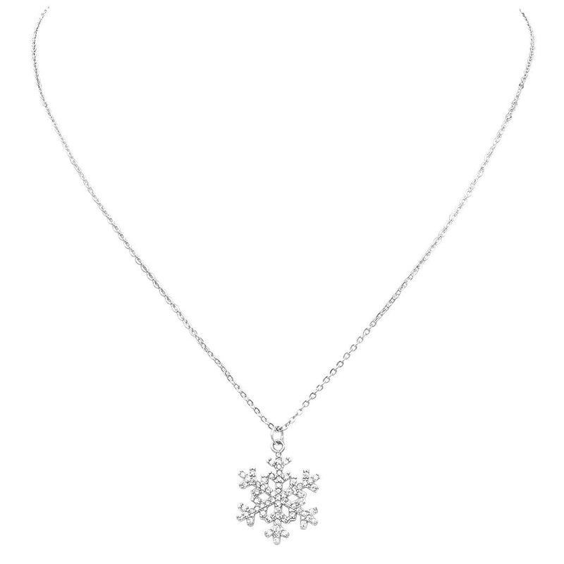 Cubic Zirconia Pave Winter Snowflake Pendant Necklace, 15-17" with 2" extender