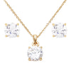 Premium Cubic Zirconia 8mm Solitaire Pendant Necklace Hypoallergenic Post Earrings Set (Gold Tone)