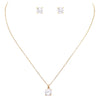 Premium Cubic Zirconia 8mm Solitaire Pendant Necklace Hypoallergenic Post Earrings Set (Gold Tone)