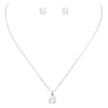 Premium Cubic Zirconia 8mm Solitaire Pendant Necklace Hypoallergenic Post Earrings Set (Silver Tone)